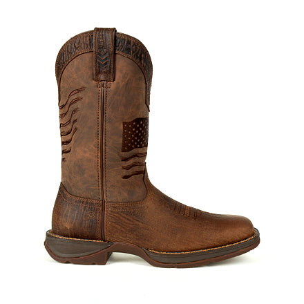 Durango Men's Brown Distressed Flag Embroidery Western Boot