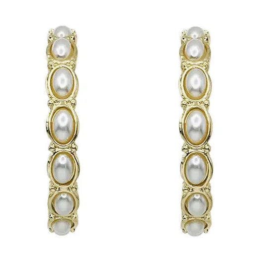 What's Hot Gold Hammered and Pearl Circle Hoop Earring