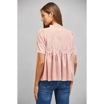 Fate Women's Blush Pink Lace Faux Suede Top