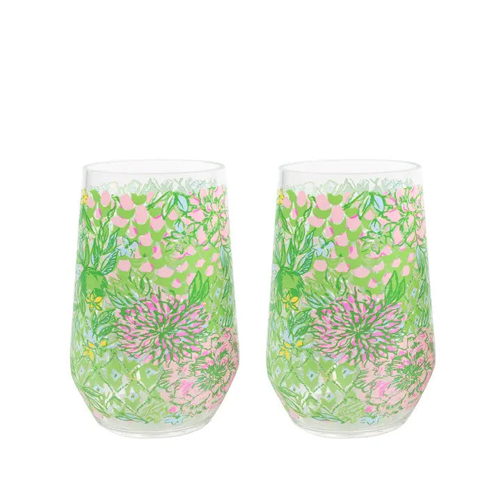 Lilly Pulitzer Acrylic Wine Glass Set - Lime Feeling Good