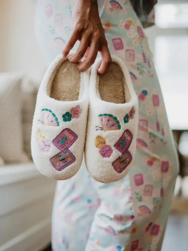 Katydid Women's Mahjong Pieces House Slippers - White