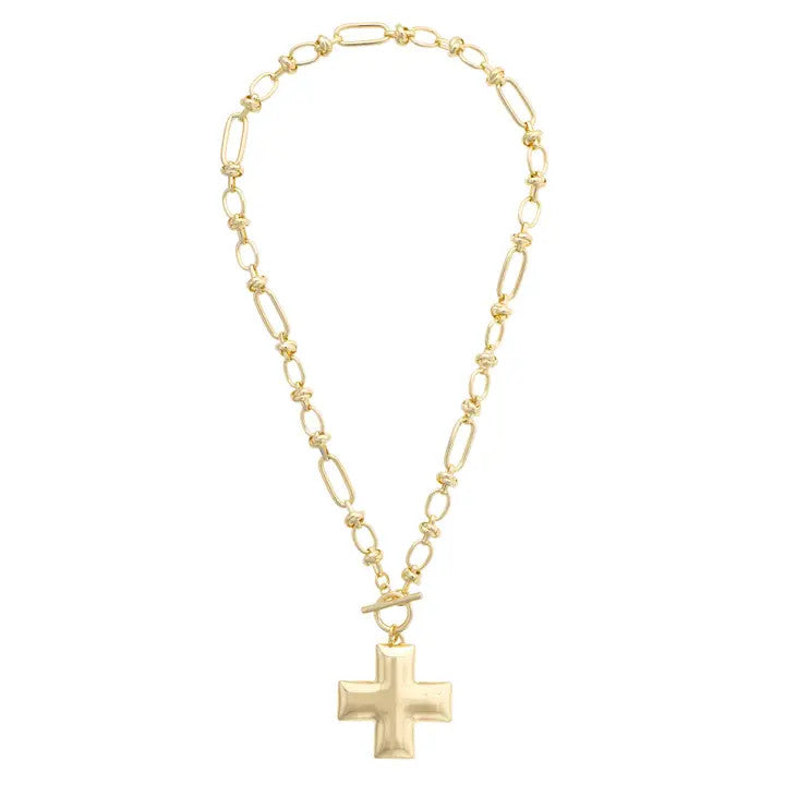 Canvas Macy Square Cross Toggle Necklace - Shiny Gold