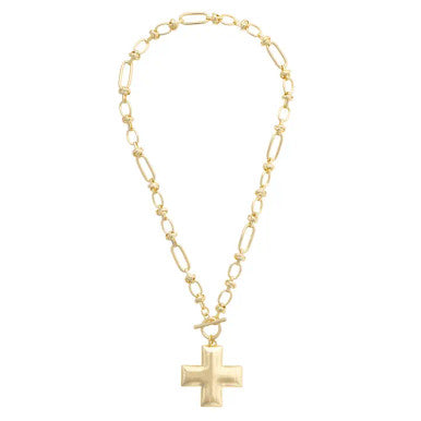 Canvas Macy Square Cross Toggle Necklace - Shiny Gold