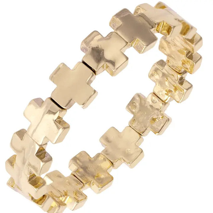 Canvas Edith Square Cross Stretch Bracelet - Shiny Gold