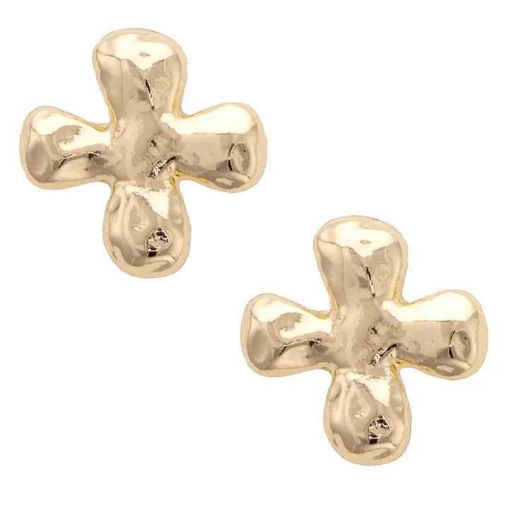 Canvas Camila Hammered Cross Stud Earrings - Shiny Gold