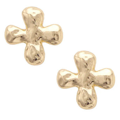 Canvas Camila Hammered Cross Stud Earrings - Shiny Gold