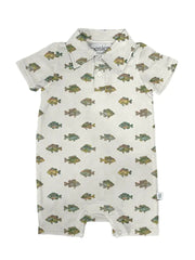 Goosies Infant Boys Short Sleeve Polo Romper - Lake Fish