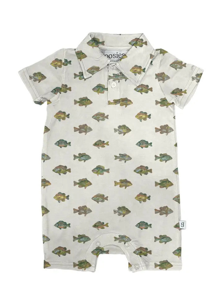 Goosies Infant Boys Short Sleeve Polo Romper - Lake Fish