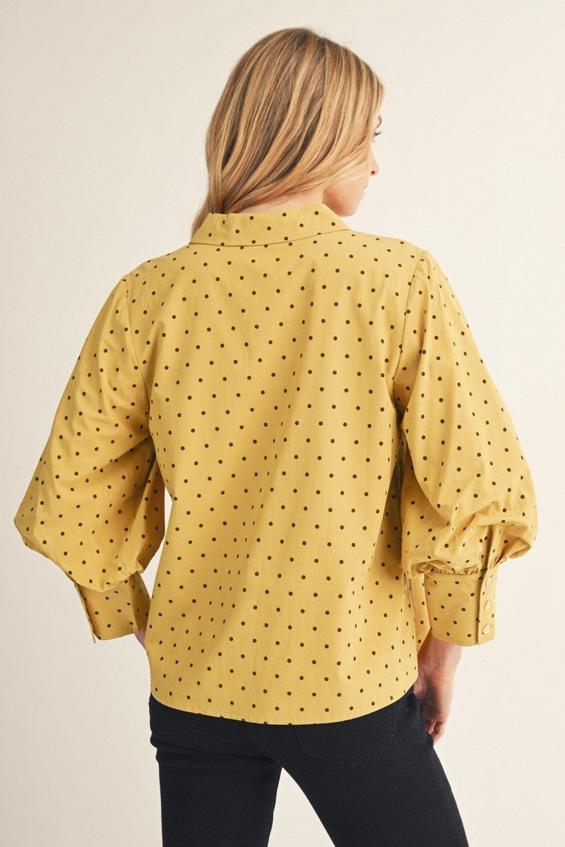 Jodifl Women's Bishop Sleeved Button Down Top - Mustard