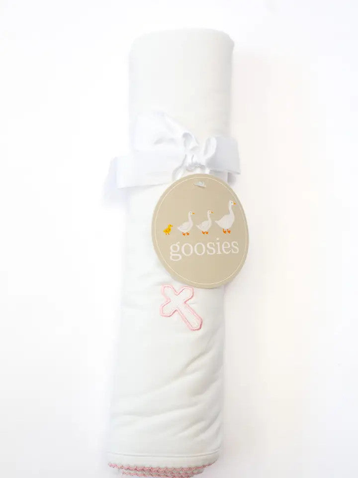 Goosies Embroidered Blanket - Pink Cross