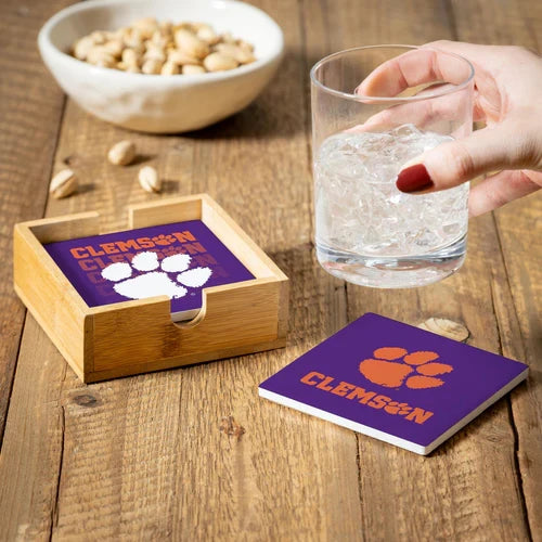 Evergreen Clemson Ceramic Coaster Set with Caddy