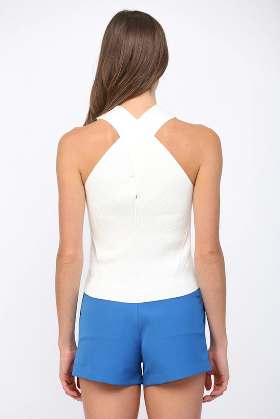 Fate Women's Cross Front Halter Neck Knit Top - Off White