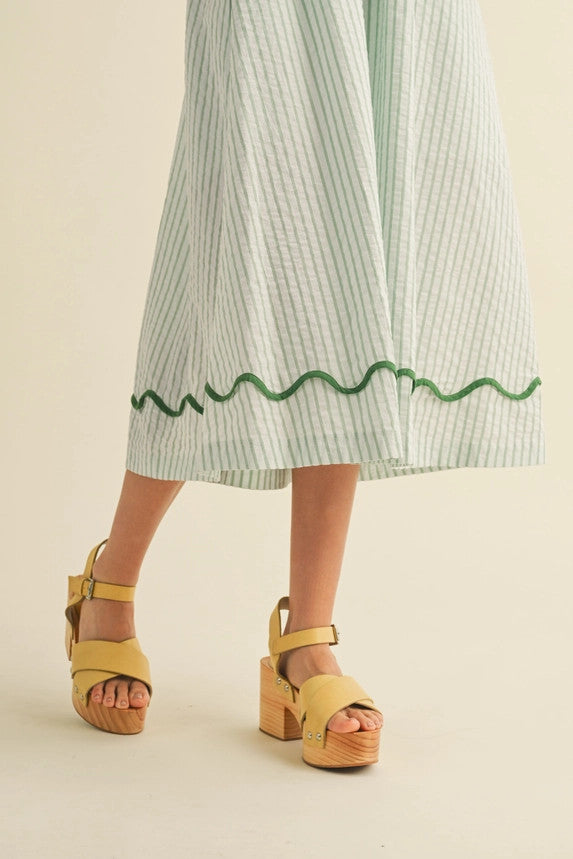 &merci Women's Scalloped Mixed Print Midi Dress - Dusty Sage