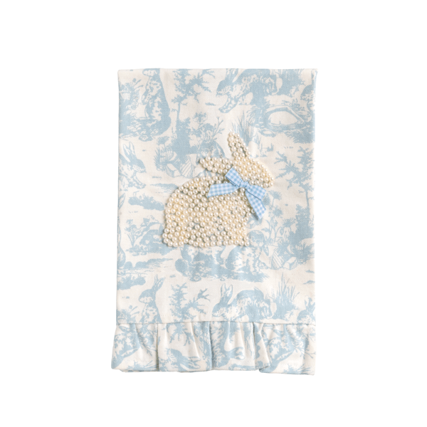 Mud Pie Blue Toile Bunny Pearl Towel