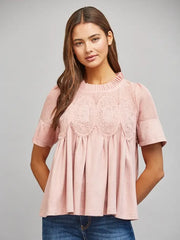 Fate Women's Blush Pink Lace Faux Suede Top