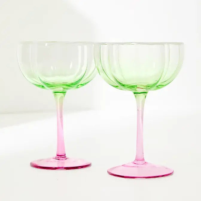 Lilly Pulitzer Coupe Glass Set -Jade Lime/Pink Muse Ombre