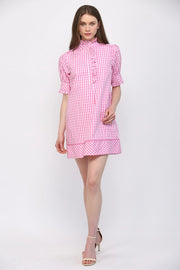 Fate Women's Pink & White Puff Sleeve Mini Dress