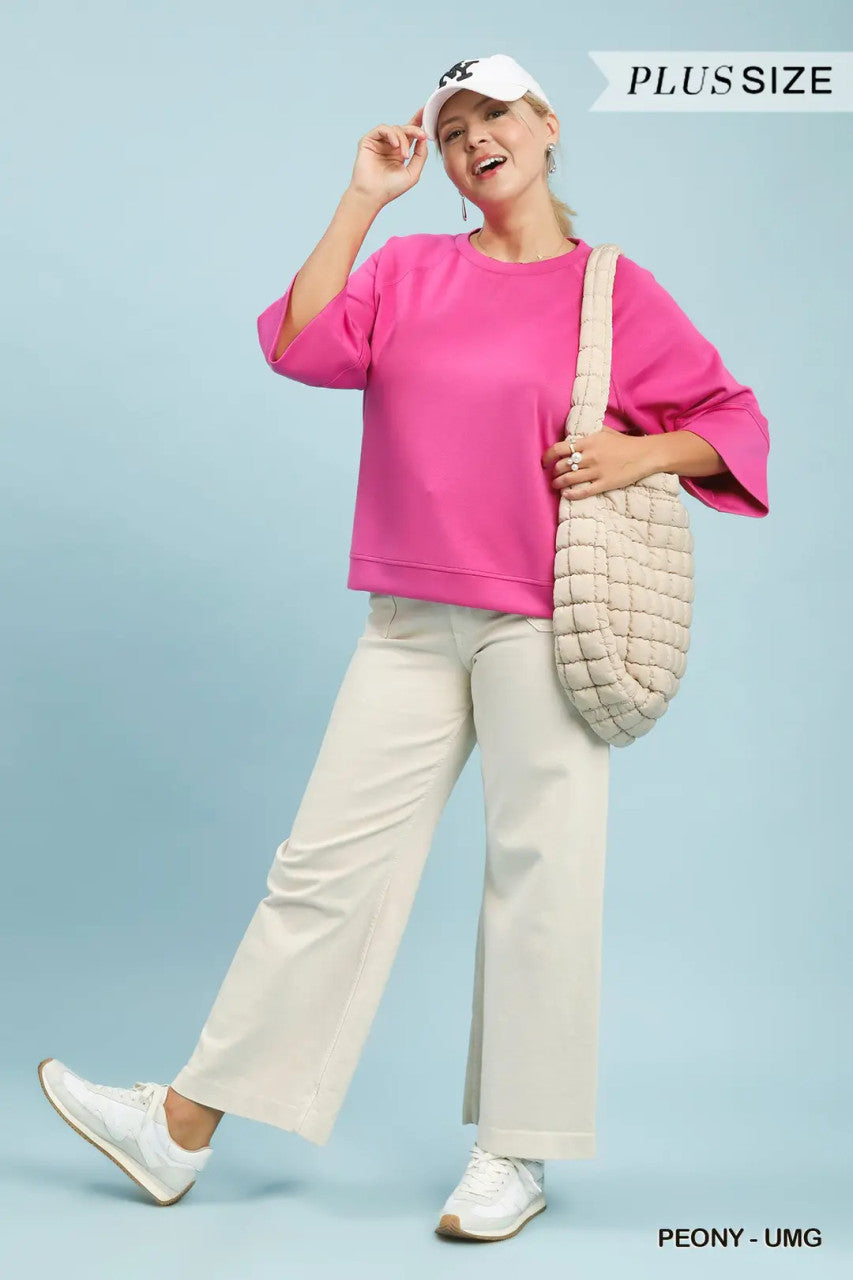 Umgee Women's Peony 3/4 Sleeved Drop Shoulder Top