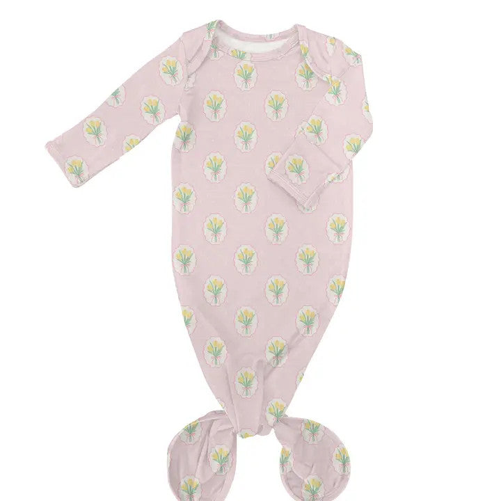 Goosies Infant Knot Gown - Fancy Tulips Cottage Pink