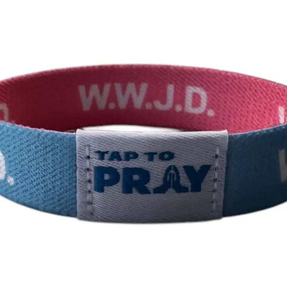 Tap To Pray Blue and Pink Small WWJD Wristbands