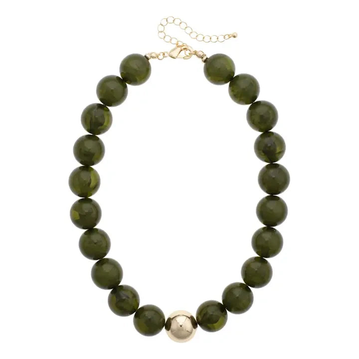 Canvas Marjorie Fall Beaded Necklace - Dark Green