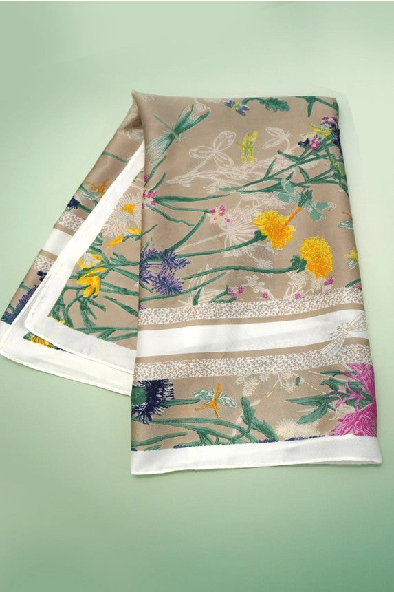 Josslyn Beige Large Print Silky Feel Bandana Scarf