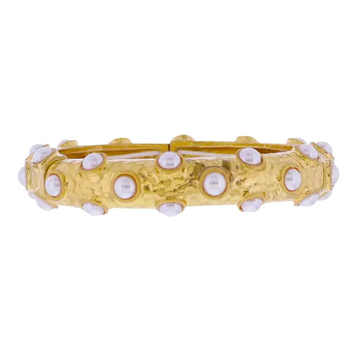 Jane Marie Gold Pearl Inlay Artisan Stretch Bangle Bracelet