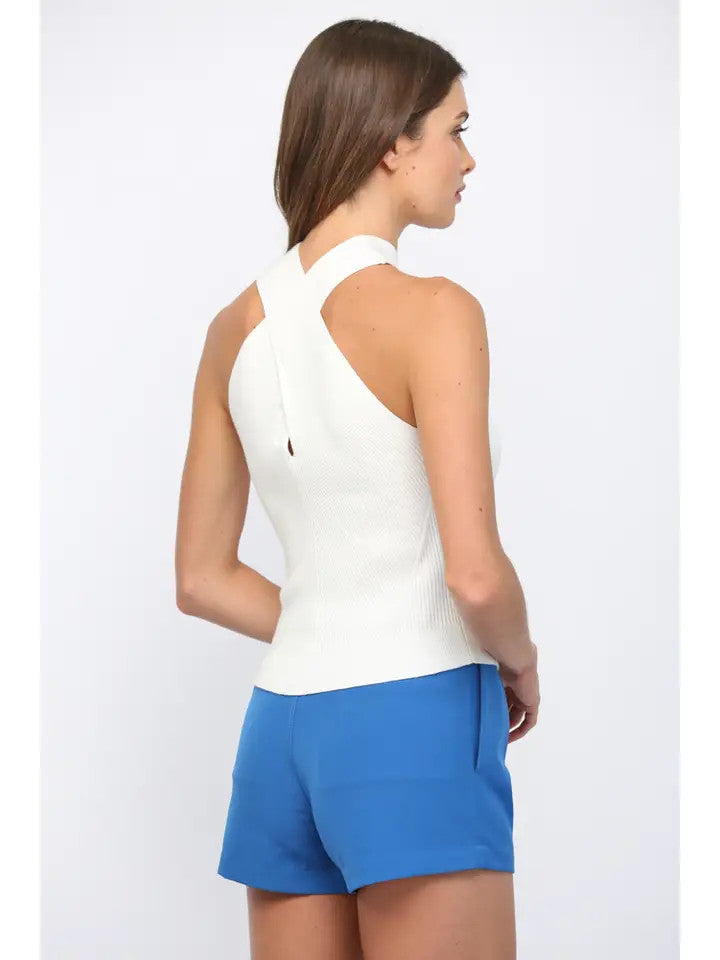 Fate Women's Cross Front Halter Neck Knit Top - Off White