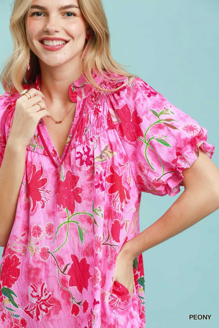 Umgee Women's Peony Floral Ruffle Hem Mini Dress