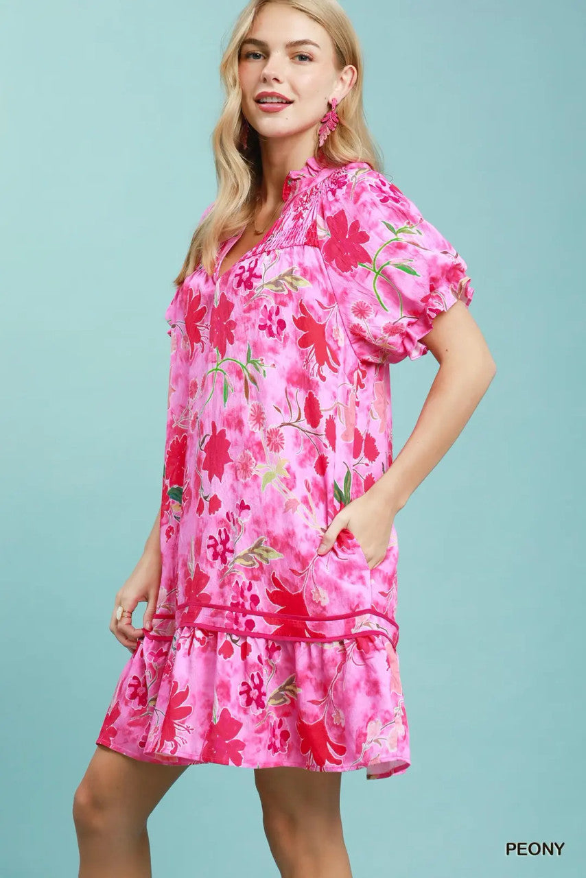 Umgee Women's Peony Floral Ruffle Hem Mini Dress