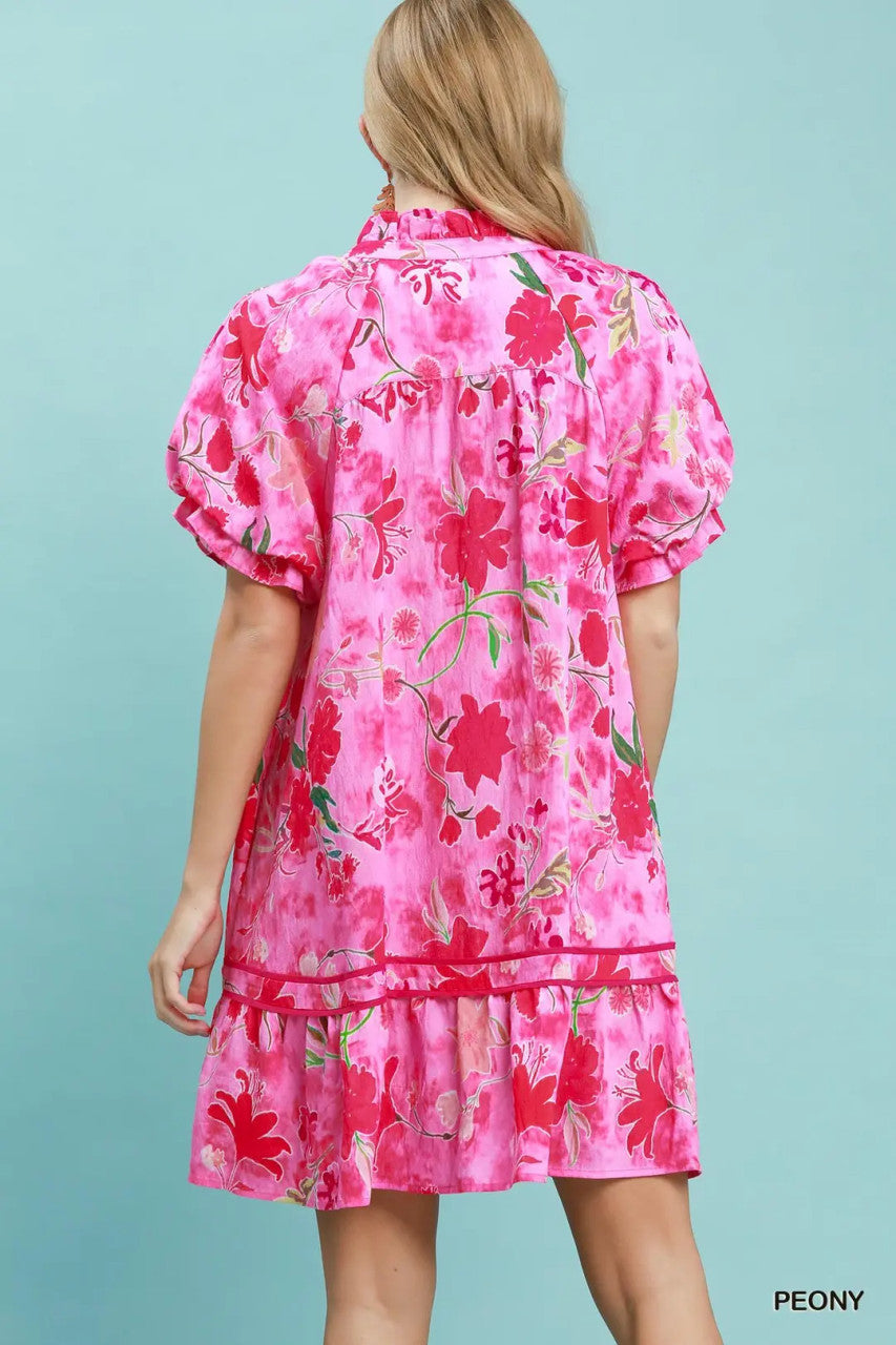 Umgee Women's Peony Floral Ruffle Hem Mini Dress