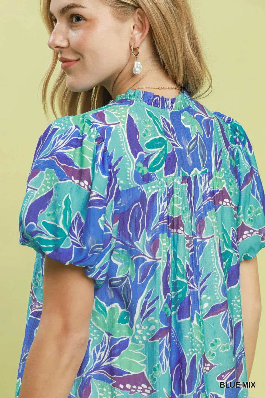 Umgee Women's Blue Tropical Floral Mini Dress