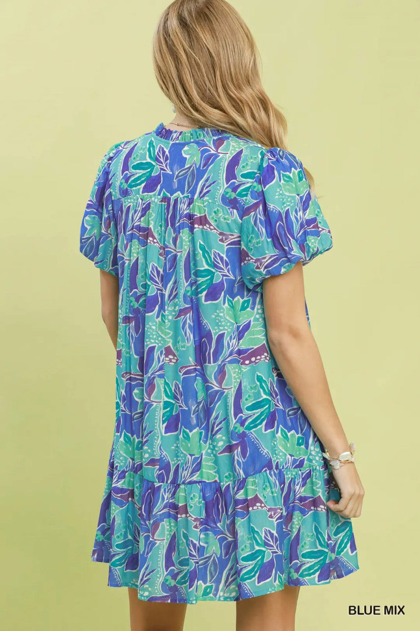 Umgee Women's Blue Tropical Floral Mini Dress