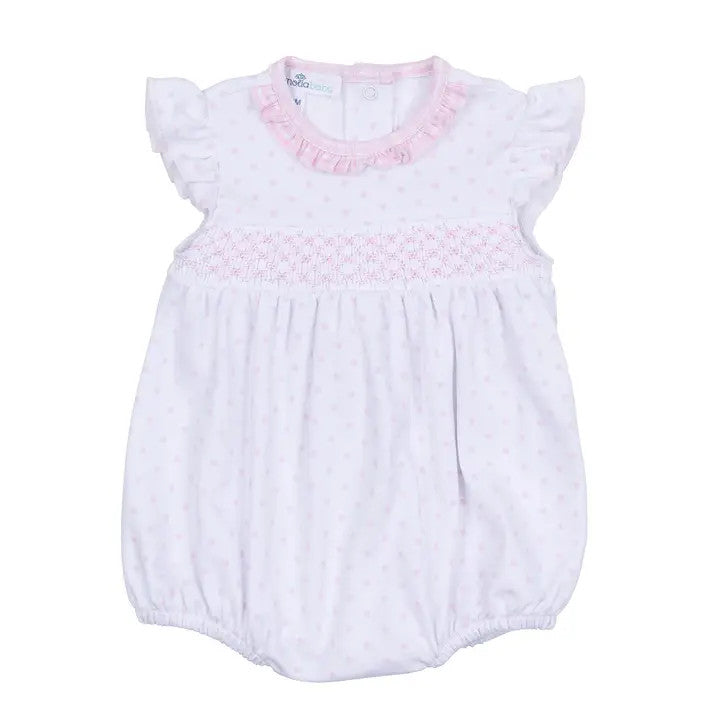 Magnolia Baby Gingham Dots Smocked Bubble - Pink
