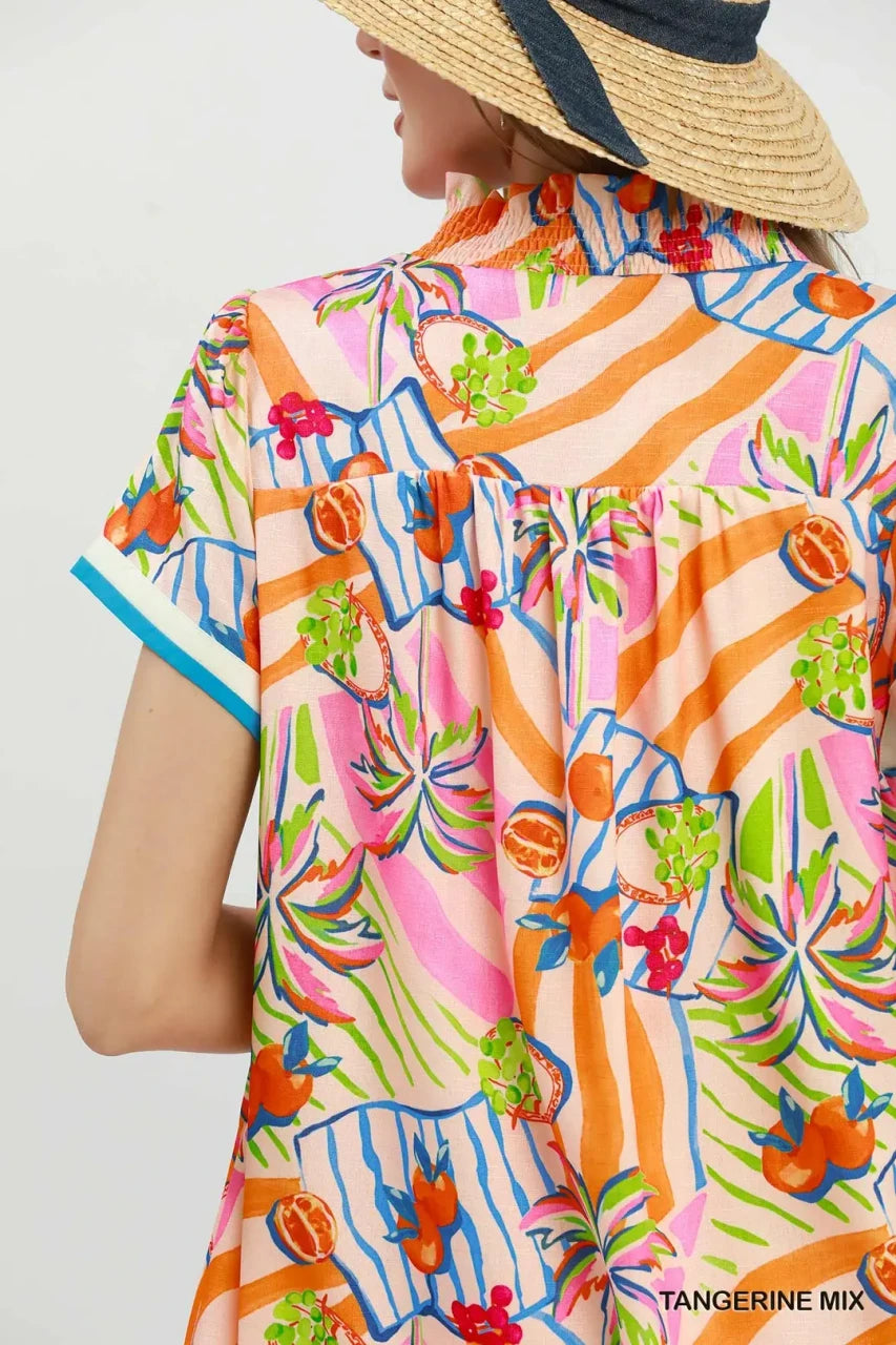 Umgee Women's Tropical Print Shift Dress - Tangerine