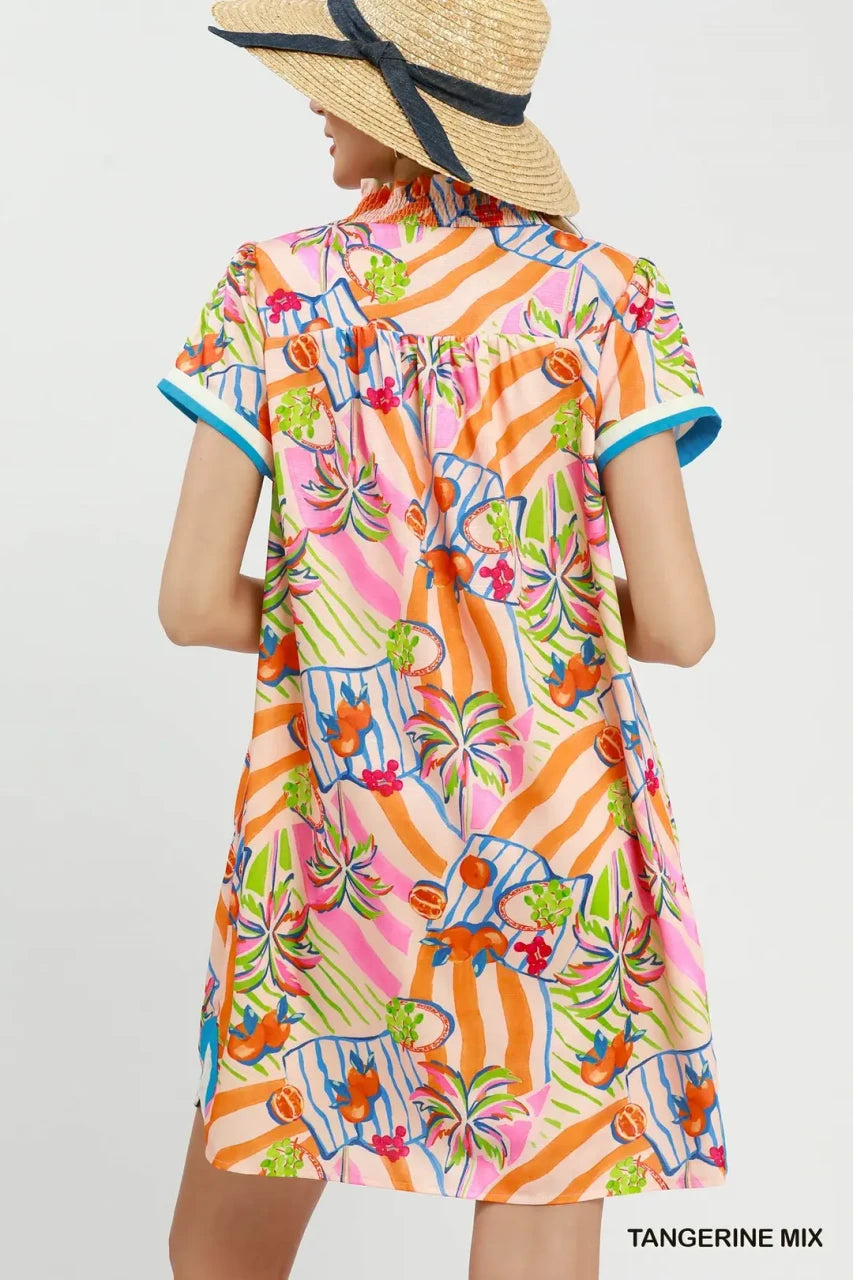 Umgee Women's Tropical Print Shift Dress - Tangerine