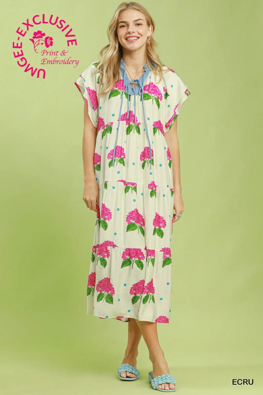 Umgee Women's Hydrangea Tiered Midi Dress