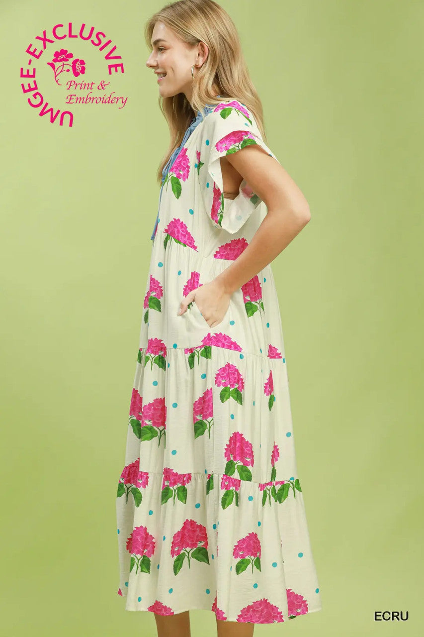 Umgee Women's Hydrangea Tiered Midi Dress