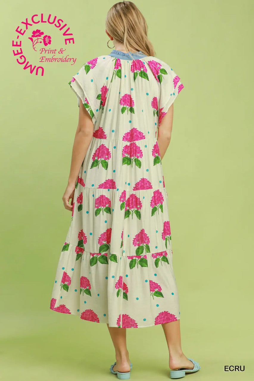 Umgee Women's Hydrangea Tiered Midi Dress