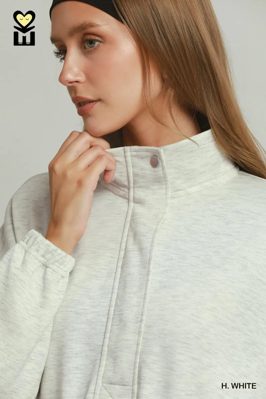 Umgee Women's Half Zip-Up Dress - Heathered White