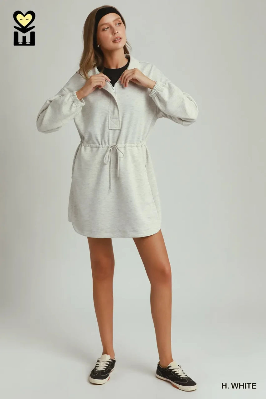Umgee Women's Half Zip-Up Dress - Heathered White