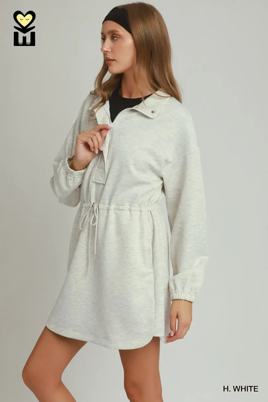 Umgee Women's Half Zip-Up Dress - Heathered White