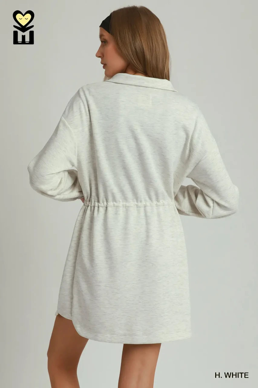 Umgee Women's Half Zip-Up Dress - Heathered White