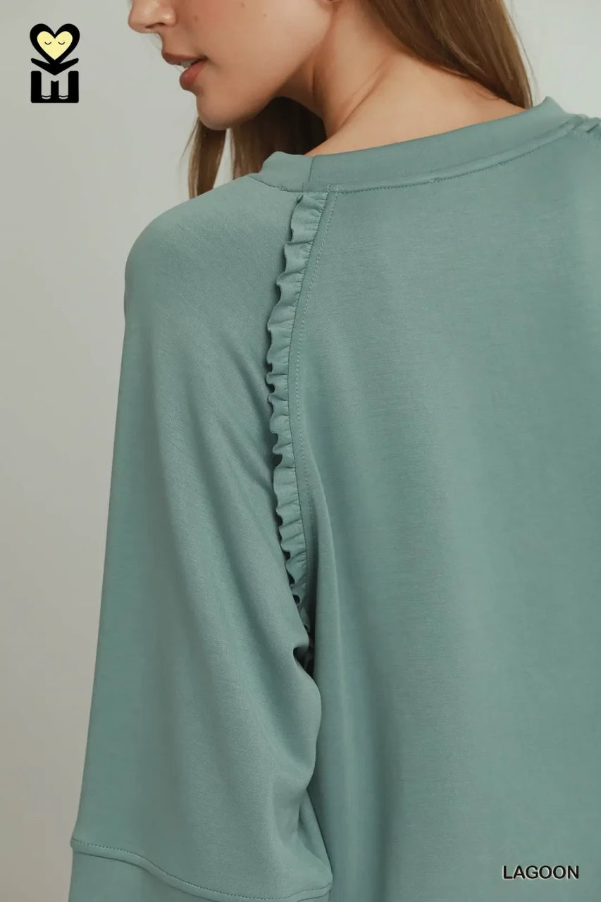 Umgee Women's Ruffle Trim Top - Lagoon