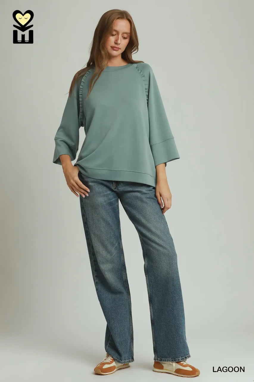 Umgee Women's Ruffle Trim Top - Lagoon