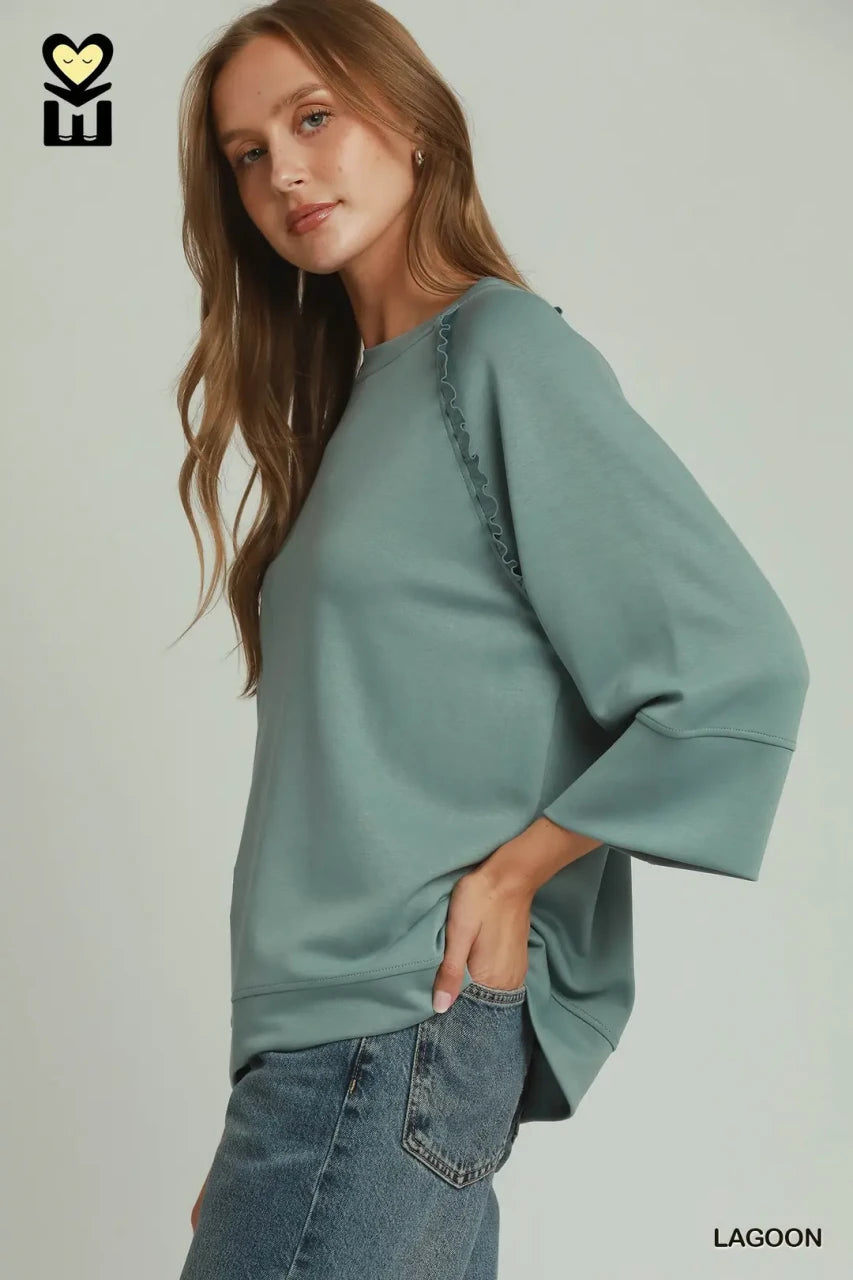 Umgee Women's Ruffle Trim Top - Lagoon