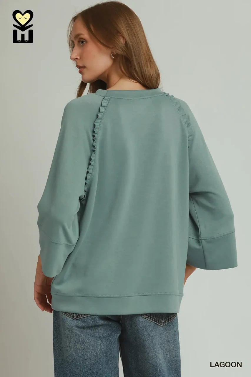 Umgee Women's Ruffle Trim Top - Lagoon