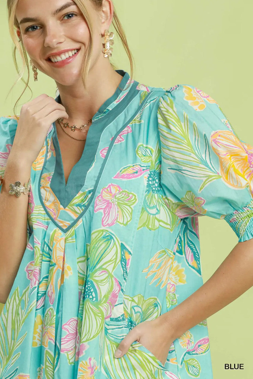 Umgee Women's Blue Botanical Mini Dress