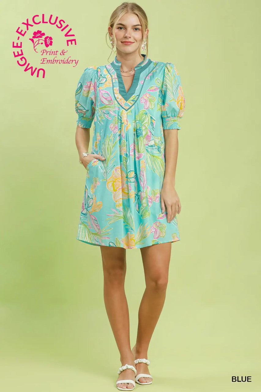 Umgee Women's Blue Botanical Mini Dress