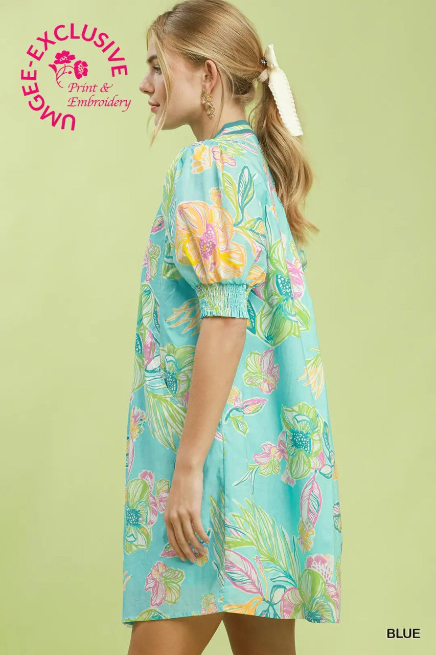 Umgee Women's Blue Botanical Mini Dress